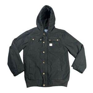 HISEA Mens Small Black Cotton Canvas Sherpa Lined Winter Duck Hooded Work Jacket